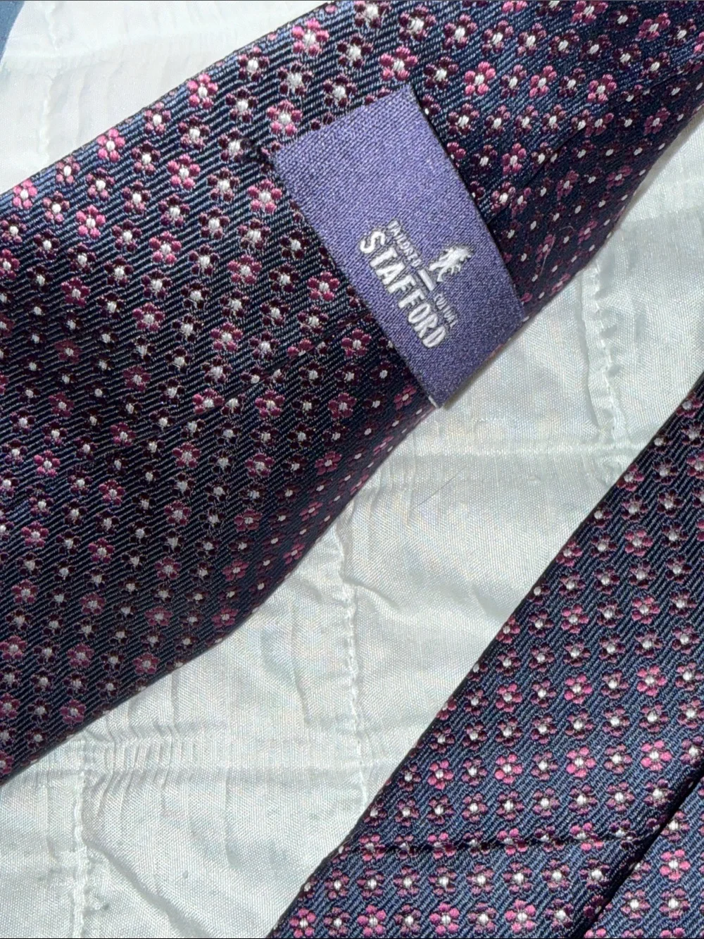 Stafford Navy Tie with Pink Microdot Pattern